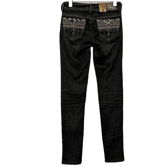 Grace in LA Women's Y2K Stunned Rhinestone Skinny Jeans Size 0/23 Black NWT - Picture 1 of 12